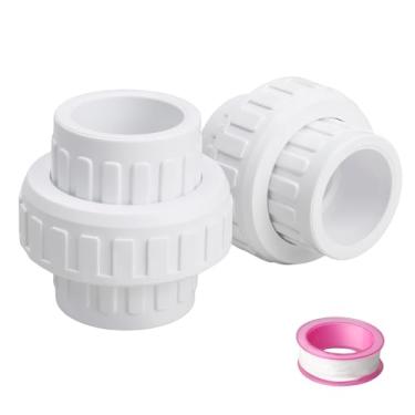 Imagem de União de deslizamento de PVC para tubulação de 3,5 cm Schedule 40, União de encaixe de tubo de PVC branco com anel de vedação EPDM, perfeita para conexões de piscina e tubulação residencial (pacote