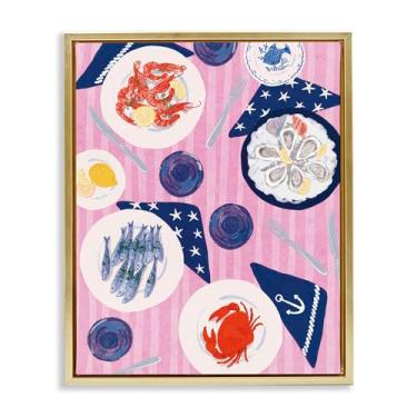 Imagem de Stupell Industries Mesa de pratos de frutos do mar flutuador dourado tela emoldurada arte design de parede por Be Ni La, 25 x 31