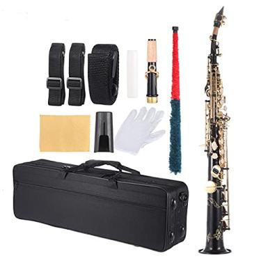 Imagem de Saxofone profissional latão reto saxofone soprano saxofone bb b b instrumento de sopro de madeira concha natural padrão de entalhe chave com estojo de transporte kit de sax de latão para iniciantes