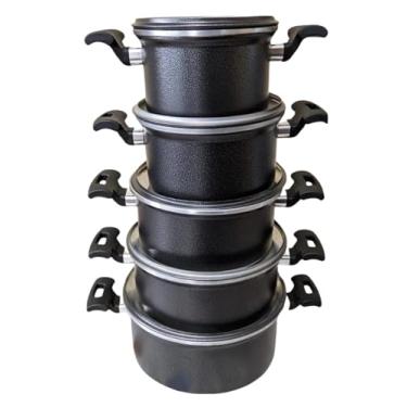 Imagem de Jogo de Panelas de Alumínio 5 Peças Grafite Craqueado Kit Panela, Caçarola Arroz Feijão Conjunto de Panelas Kit - PANAMI