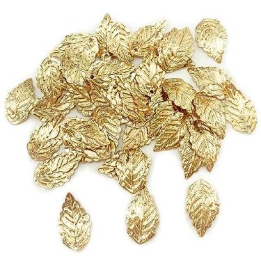 Imagem de BETITETO 50 peças de pingentes de padrão de folha, enfeites de contas de folha de latão banhado com orifício para fazer grampos de cabelo, grampos, pentes, pulseiras, brinco, artesanato DIY, Small