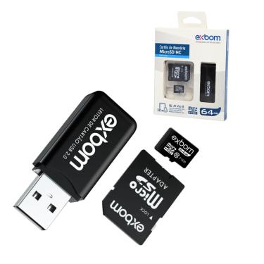 Imagem de Cartão de Memória 64GB Micro sd Adaptador e Pen Drive Exbom