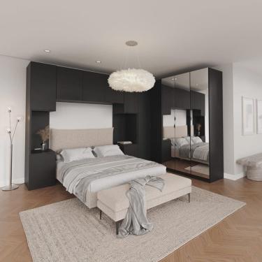 Imagem de Guarda Roupa Modulado de Casal com Espelho 12 Portas 6 Peças e 2 Mesas de Cabeceira Hera CabeCasa