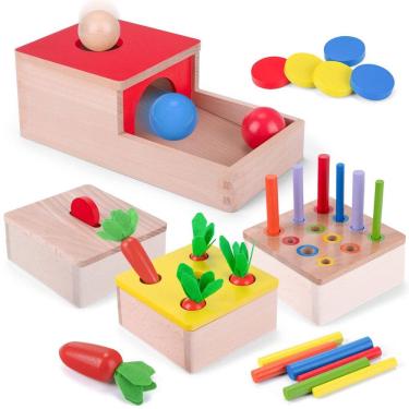 Imagem de Brinquedos Montessori Wdmiya 4 em 1 para criança de 1 ano com permanência de objetos