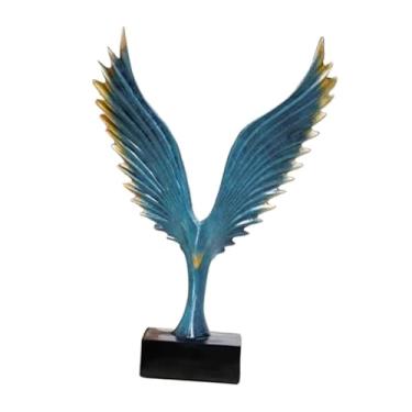 Imagem de IEUDNS Estátua de águia, estatueta de pássaro Escritório Decorativo Bedroom Collection Resina escultura espalhou seu ornamento de asa para estante de livros, Azul