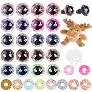 Imagem de PH PandaHall 30 pares de olhos de segurança de floco de neve para crochê, 10 cores com glitter para artesanato 18 x 21 mm resina olhos amigurumi olhos de bicho de pelúcia com arruelas para ursinho de