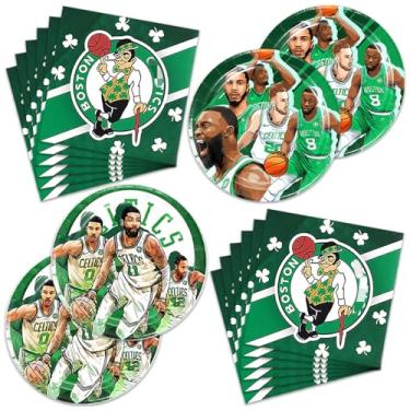 Imagem de Bahteliv Pacote com 40 artigos de festa Boston American Celtics incluem 20 pratos, 20 guardanapos para decoração de festa de aniversário