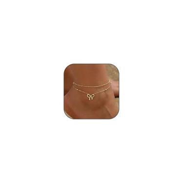 Imagem de Tornozeleiras femininas de ouro banhado a ouro 14 k com laço banhado a ouro 14 quilates, corrente de tênis de zircônia cúbica, fofo, conjunto de tornozeleira com nó de strass, joia moderna para pés de