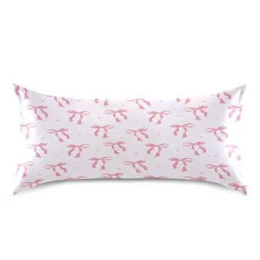 Imagem de KEEPREAL Fronha de cetim com laço de fita rosa para cabelo e pele fronha de seda - Capas de almofada de cetim com fecho de envelope, 50,8 x 101,6 cm