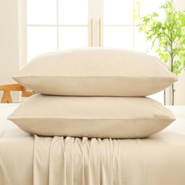 Imagem de Bedlifes Conjunto de 2 fronhas King Size 100% linho puro francês – Capas de almofada macias e respiráveis com fecho de envelope, linho natural durável 50 x 101 cm (linho