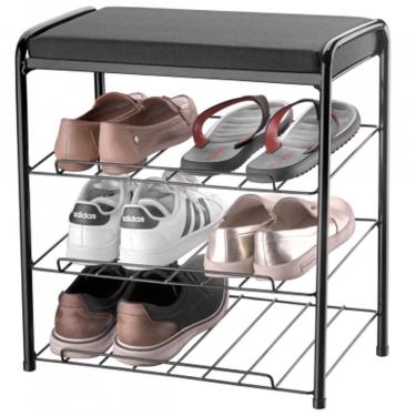 Imagem de Sapateira Tripla Preta Horizontal com Banco Apoio 27x48x40cm Aço Carbono Utimil