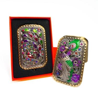 Imagem de Astratool 2 peças espelho compacto vintage espelho de bolso espelho de bolso, espelho de mão regular e 2x ampliação vintage dourado espelho de mão (tamanho B)