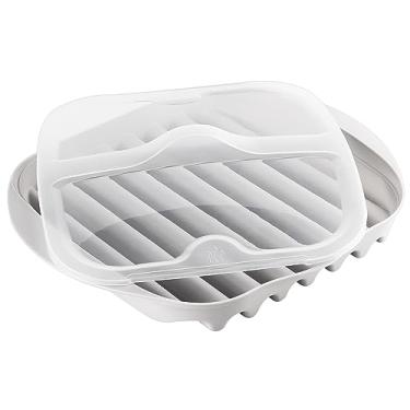 Imagem de Panela de bacon para micro-ondas com tampa, segura, rápida e sem bagunça, bandeja de bacon de micro-ondas com tampa para fazer bacon crocante em poucos minutos (branco)