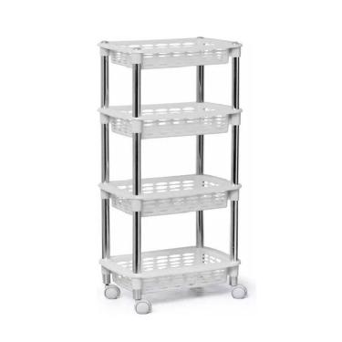 Imagem de Fruteira De Chão Com Tampo Branca Moderna Com Rodinhas