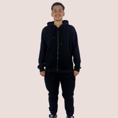 Imagem de Conjunto Moletom Liso Algodão Masculino Blusa Canguru Basico - Importa