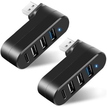 Imagem de TIEDXIOY Hub USB 3.0 portátil de 4 portas [rotação de 90°/180°], hub USB alimentado com 1 porta USB C de alimentação/dados, divisor USB expansível USB para laptop, PC, carro, iMac, MacBook Air/Pro,