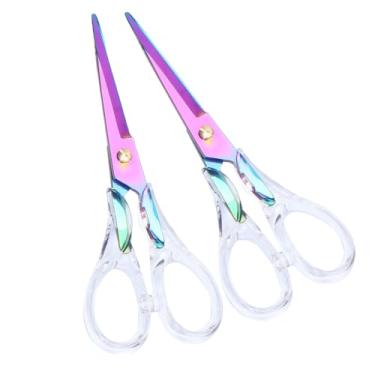 Imagem de 2 tesouras de acrílico multiuso, aço inoxidável, arco-íris, 15 cm, artigos de papelaria e corte de couro resistente, para escritório, escola, casa