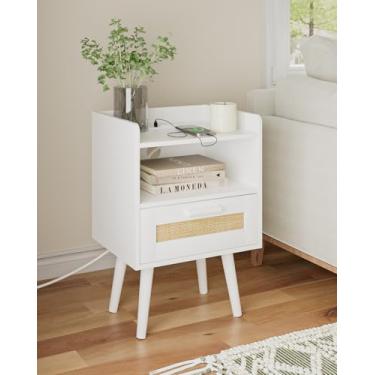 Imagem de AEPOALUA Mesa de cabeceira, mesa de cabeceira boho, mesa de cabeceira de vime com gavetas decoradas em vime, móveis de cabeceira, mesa de canto de madeira para quarto, sala de estar, natural (saída