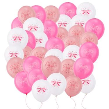 Imagem de 36 balões de laço de látex, decorações de festa com tema de laço rosa e branco para aniversário, despedida de solteira, chá de bebê, casamento, noivado, decoração de coquete