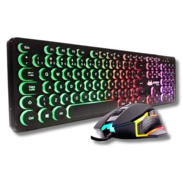 Imagem de Kit Teclado Gamer USB 107 Teclas Redondas Impermeavel Multimidia Iluminado e Mouse Gamer 4800 DPI Resposta Rapida Ergonomico 6 Botões - Para Jogos em Pcs Notebooks e Console de Jogos