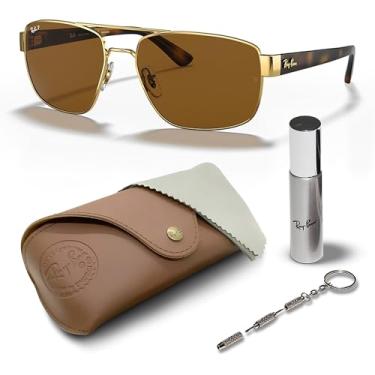 Imagem de Ray-Ban RB3663 Óculos de sol quadrados redondos para homens e mulheres com kit oficial RAYBAN Eyewear, Armação dourada polida Arista | Lente marrom B-15 polarizada, 60 mm