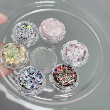 Imagem de ADHERE 6 Fibras Brilhantes Puras para Unhas & Artesanato ‌com Gel Misturador + Vareta de Mistura‌, ‌Glitter Grosmultiuso, Lantejoulas Frascos, Para Salão de Unhas, Arte em Resina, Epóxi UV