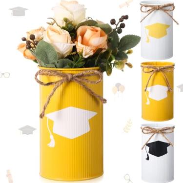 Imagem de Domensi 3 peças de centro de mesa de formatura vasos de metal galvanizado graduado para flores artificiais boné de formatura vaso de estanho decoração de utensílios para cozinha, casa, parabéns