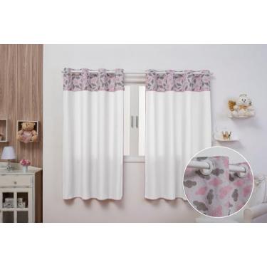 Imagem de Cortina Infantil Kids Estampada 2,00m x 1,40m com Barrado Duas Folhas Promoção (NUVEM BRANCO E ROSA)