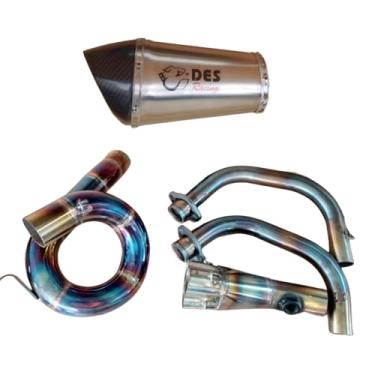 Imagem de Sistema de Escapamento Completo para Yamaha FZ-07/MT-07 Performance DES Racing Modelo Caracol (Ponteira Hexagonal GP Curta (corpo de 20 cm e SEM db-killer), Coletor azulado)