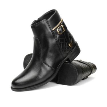 Imagem de Bota Botinha Feminina Preta Metalassê Cano Curto Salto Baixo Confortáv