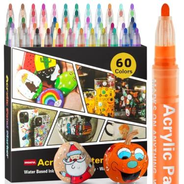 Imagem de Canetas de tinta acrílica, canetas de tinta à prova d'água de 60 cores para pintura rupestre, grafite, pedra, cerâmica, vidro, madeira, tecido, tela, porcelana, metal, abóboras, secagem rápida, não