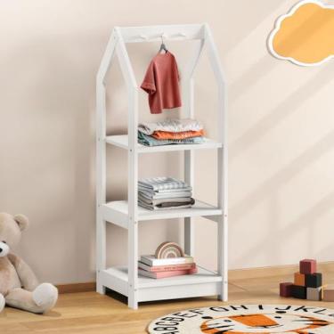 Imagem de Estante Prateleira Quarto Infantil Cabideiro Madeira Branco Sally - ID