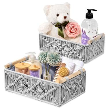 Imagem de Sorbus Cestas De Decoração Boho Em Macramê - 2 Presentes Decorativos Para Berçário, Quarto Bebê, Conjunto Com Alça Superior Vaso Sanitário, Trocador Organizador, Roupas Cama, Fraldas E Artigos Higie