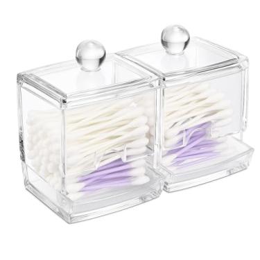 Imagem de Kit 2 Porta-Cotonetes de Acrílico Transparente – Ideal para Banheiro e Lavabo