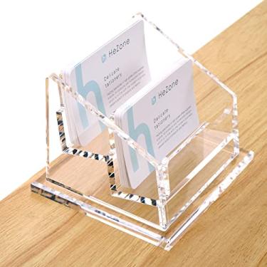 Imagem de HeZone Porta-Cartões De Visita Para Exposição Na Mesa, Material Escritório Em Acrílico Transparente, Suporte Organizador Cartões Com 2 Compartimentos, Pacote 1 (2 Grades H)