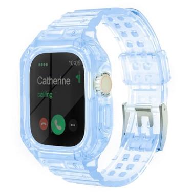 Imagem de Pulseira transparente compatível com Apple Watch séries 9, 8, 7, 6, 5, 4, 3, 2 e 1 e SE de 45 mm, 44 mm, 42 mm, 41 mm, 40 mm, 38 mm, cristal gelatinoso, feminino e masculino, Azul cristal, 42mm/44mm
