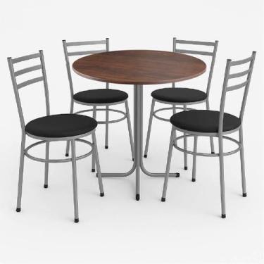 Imagem de Mesa de Jantar Redonda 80cm Imbuia Com 4 Cadeiras Estofada Cinza - Lam
