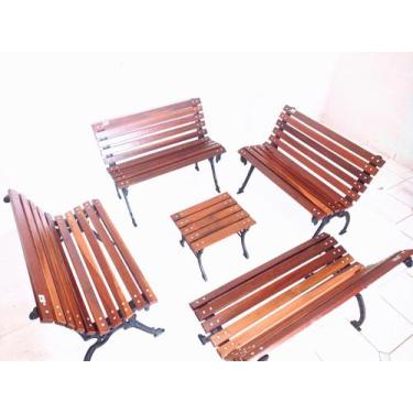 Imagem de Conjunto de banco de madeia para jardim tamandua 5 peças - MOVEIS IMPE