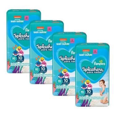 Imagem de Kit 4 Fraldas Pampers para Água Splashers Baby Shark XG com 10un cada