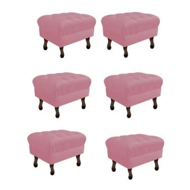 Imagem de Kit 06 Puff Retrô Capitonê Decorativo  Pé em Madeira Sala de Estar Rec