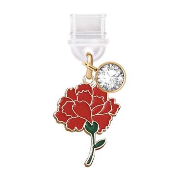 Imagem de ELISE & FONDA TP700 Tipo-C porta de carregamento plugue antipoeira pequena flor rosa pingente de telefone celular para iPhone 15/16/Samsung/OnePlus/Xiaomi/oppo telefones Android (vermelho)