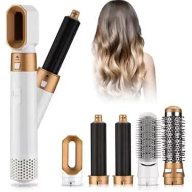 Imagem de Escova Secador Alisador Modelador de Cachos 5 em 1 Profissional com Várias Pontas e Ar Quente - Anti Frizz