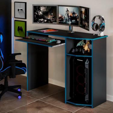 Imagem de Escrivaninha Mesa para Computador Gamer Preto e Azul