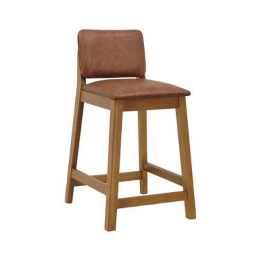 Imagem de Banqueta Média Paris Madeira Maciça Encosto Estofado - Amêndoa - Assento Estofado Corano Marrom Mescla