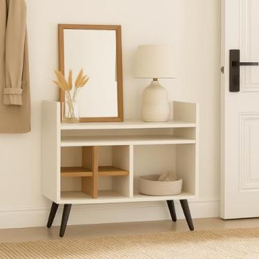 Imagem de Aparador Adega Buffet Cantinho Café Nichos Minimalista Pés Palito - Zeus Off White/Cedro