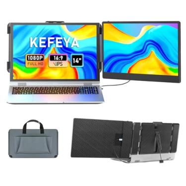 Imagem de KEFEYA Extensor de tela para laptop, 35.6 cm FHD 1080P IPS extensor de tela dupla, monitor portátil para laptops de 13 a 17 polegadas com porta USB-C/HDMI, Plug and Play para