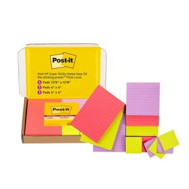Imagem de Post-it Notas super adesivas, coleção de cores brilhantes (rosa, roxo, verde), 12 blocos/pacote, 90 folhas/bloco, tamanhos variados (4642-12SSMX)