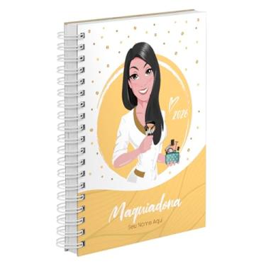 Imagem de Agenda Comercial 2026 Personalizada Capa Dura Maquiadora Morena Cores (Amarela)