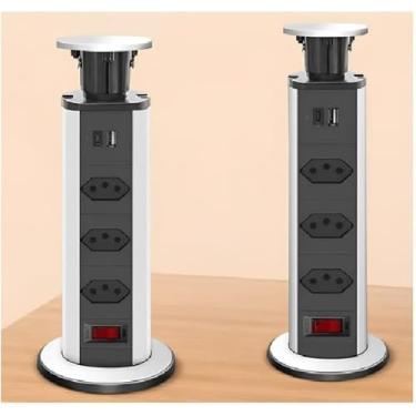 Imagem de Torre Retrátil com 3 Tomadas de Embutir para Mesa Bancada Bivolt Organização e Tecnologia com um Toque de Estilo!