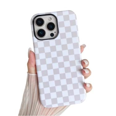 Imagem de Longlayss Compatível com iPhone 16 Pro Max, capa de telefone quadriculada bonita e estética para mulheres, meninas, à prova de choque, fina, TPU e capa protetora de policarbonato rígido (branco antigo